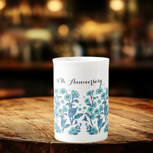 Floral 50th Wedding Anniversary Teal Personalise Bone China Mug