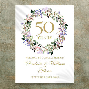 Floral 50th Wedding Anniversary Welcome Sign