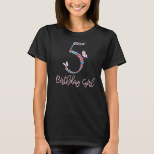Floral 5th Birthday Butterfly For Girls T-Shirt