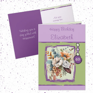 Floral 60th birthday custom name purple card