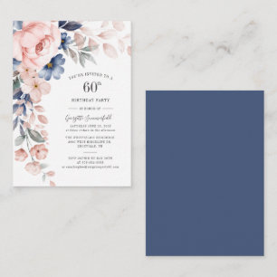 Floral 60th Birthday Dusty Blue Botanical Card