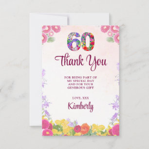 Floral 60th Birthday - Elegant Pastel 60 Years Thank You Card