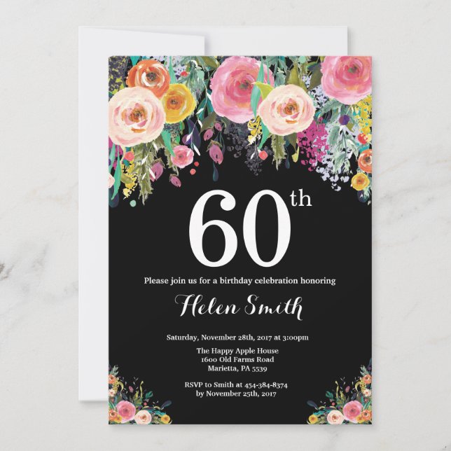 Floral 60th Birthday Invitation (Front)