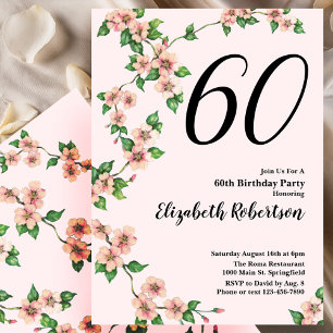 Floral 60th Birthday Invitation in Blush Pink
