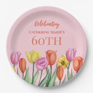 Floral 60th Birthday Paper Plate