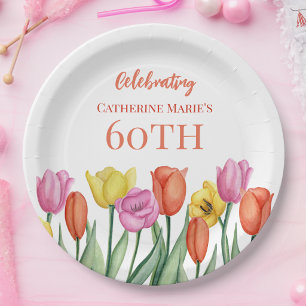 Floral 60th Birthday  Paper Plate