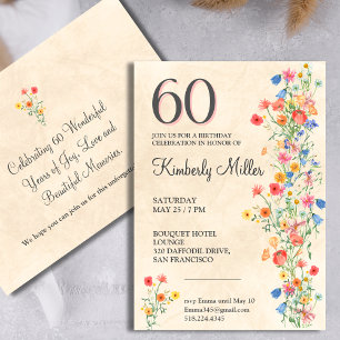 Floral 60th birthday party elegant wildflowers 60 invitation