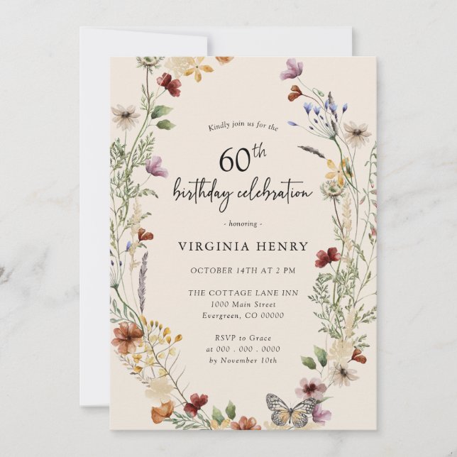 Floral 60th Birthday Party Invitation (Front)
