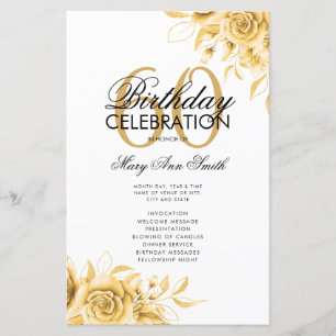 Floral 60th Birthday Program Gold w/ Menu