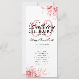 Floral 60th Birthday Program Rose Gold Menu Invitation