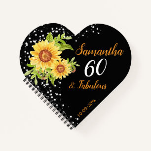 Floral 60th Birthday Sunflower Black Guest Notebook