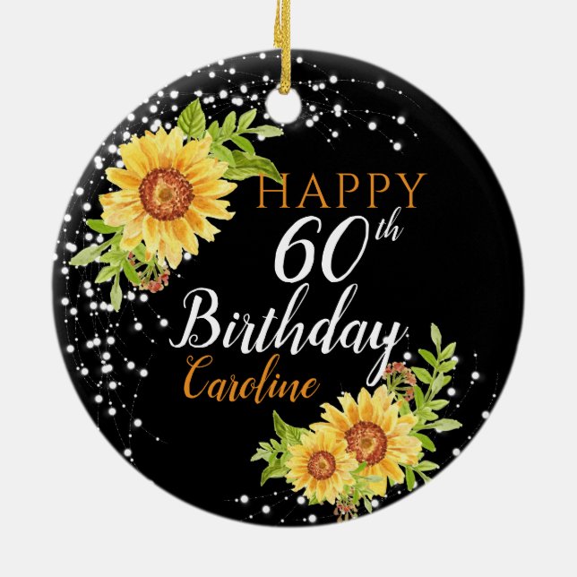 Floral 60th Birthday Sunflower Ceramic Tree Decoration (Back)
