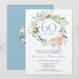 Floral 60th Diamond Wedding Anniversary Invitation