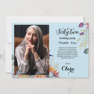 Floral 62nd birthday thank you card