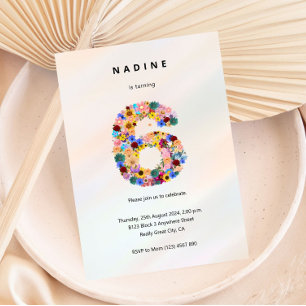 Floral 6th Birthday Invitation Minimalist Flowers