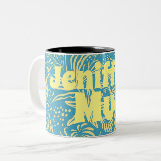 Floral 70s florida vintage flourish palms Two-Tone coffee mug