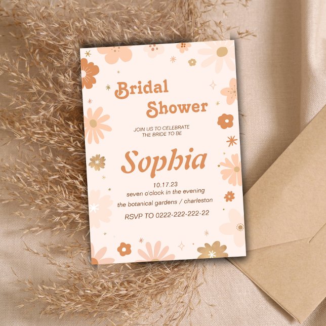 floral 70S  RETRO groovy hippie BRIDAL SHOWER  Invitation (Creator Uploaded)