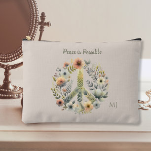 Floral 70s Retro "Peace is Possible" Peace Sign  Accessory Pouch