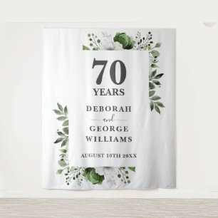 Floral 70th Anniversary Photo Booth Backdrop Tapestry