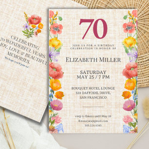Floral 70th Birthday - Elegant Garden Party Invitation