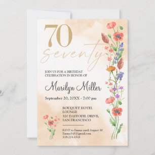 Floral 70th Birthday – Elegant Watercolor Design Invitation