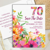 Floral 70th Birthday Garden Party Save The Date