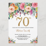 Floral 70th Birthday Invitation Gold Glitter<br><div class="desc">Floral 70th Birthday Invitation for Women. Watercolor Floral Flower. Gold Glitter. Pink,  Yellow,  Orange,  Purple Flower. Adult Birthday. For further customisation,  please click the "Customise it" button and use our design tool to modify this template.</div>