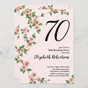 Floral 70th Birthday Invitation in Blush Pink