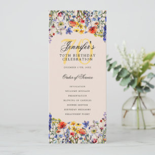 Floral 70th Birthday Program Menu Thanks Champagne Invitation
