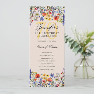 Floral 70th Birthday Program Thank You Champagne Invitation