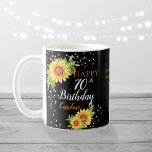 Floral 70th Birthday Sunflower Coffee Mug<br><div class="desc">A stylish 70th birthday Sunflower mug, with watercolor yellow sunflowers and sting lights all on a black background. This fabulous birthday mug makes a fabulous 70th birthday gift (or for any age) Perfect for milestone birthdays such as 40th, 50th 60th 80th 90th and 100th. Personalise with a custom name and...</div>