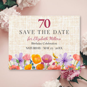 Floral 70th Save the Date - Garden Party Announcement Postcard