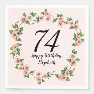 Floral 74th Birthday Pretty Blush Pink Napkin