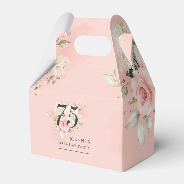 Floral 75th Birthday Any Age Floral Pink Greenery Favour Box (Front Side)
