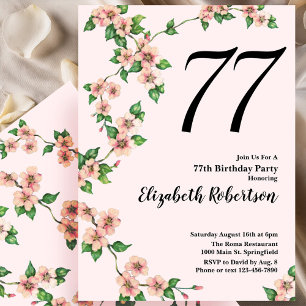 Floral 77th Birthday Invitation in Blush Pink