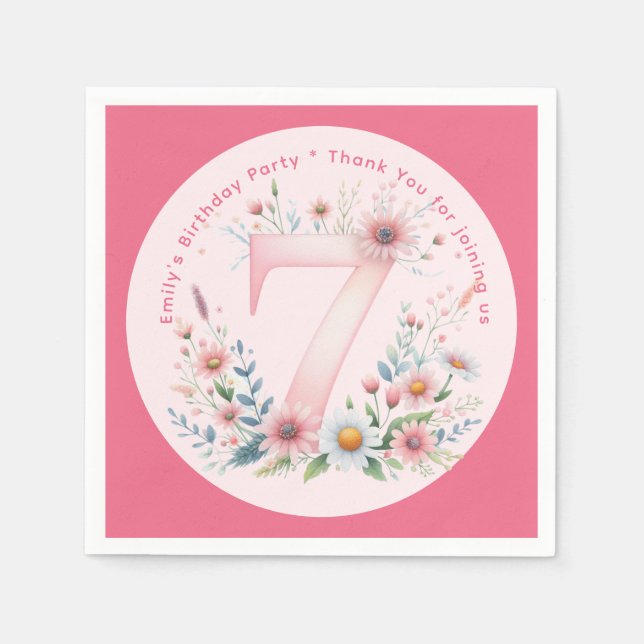 Floral 7th Birthday Custom Seven Fairy Princess Napkin (Front)