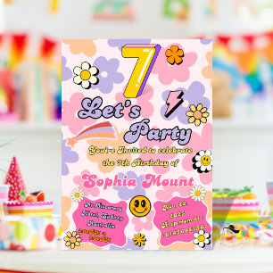 Floral 7th Birthday Invitations card for girls