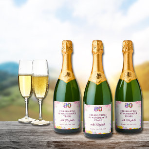 Floral 80th birthday bottle 80 years party sparkling wine label