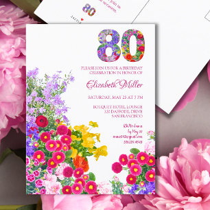 Floral 80th Birthday - Elegant Garden Party Invitation Postcard