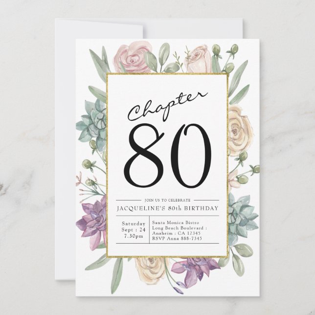 Floral 80th Birthday Invitation (Front)