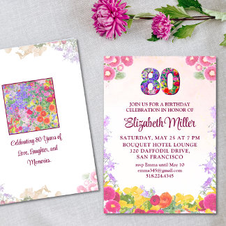 Floral 80th birthday invitation 80 elegant card