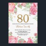 Floral 80th Birthday Invitation Gold Glitter<br><div class="desc">Floral 80th Birthday Invitation for Women. Watercolor Botanical Floral Flower. Gold Glitter. Pink Peonies Floral Flowers. Adult Birthday. For further customisation,  please click the "Customise it" button and use our design tool to modify this template.</div>