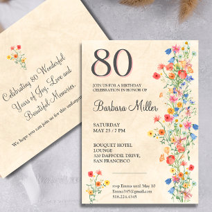Floral 80th Birthday Party Elegant Design Invitation