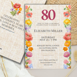Floral 80th Birthday Party - Elegant Garden Invitation