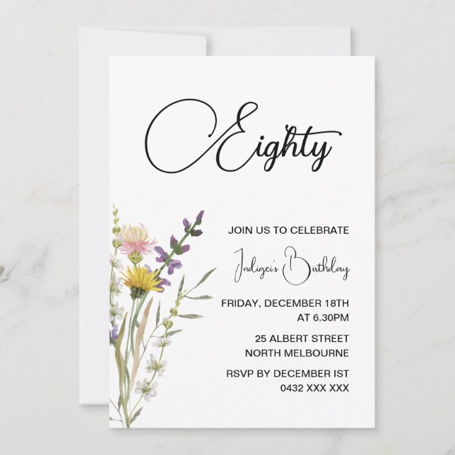 Floral 80th Birthday Party Invitation (Front)