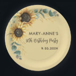 Floral 80th Birthday Party Sunflower Paper Plate<br><div class="desc">Celebrate eight decades of life with our vibrant and cheerful custom 80th birthday party sunflower paper plates. These eye-catching paper plates feature a bold, golden sunflower design that radiates warmth and joy, perfectly complementing the celebratory atmosphere of this milestone occasion. Ideal for both casual outdoor gatherings and more formal indoor...</div>