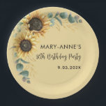 Floral 80th Birthday Party Sunflower Paper Plate<br><div class="desc">Celebrate eight decades of life with our vibrant and cheerful custom 80th birthday party sunflower paper plates. These eye-catching paper plates feature a bold, golden sunflower design that radiates warmth and joy, perfectly complementing the celebratory atmosphere of this milestone occasion. Ideal for both casual outdoor gatherings and more formal indoor...</div>