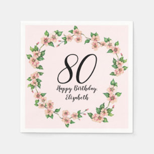 Floral 80th Birthday Pretty Blush Pink Napkin