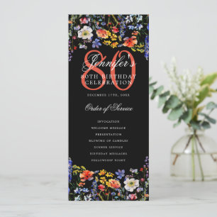 Floral 80th Birthday Program Thank You Black Invitation