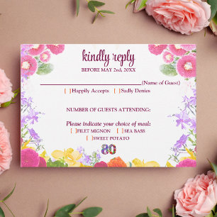  Floral 80th birthday RSVP card 80 elegant 